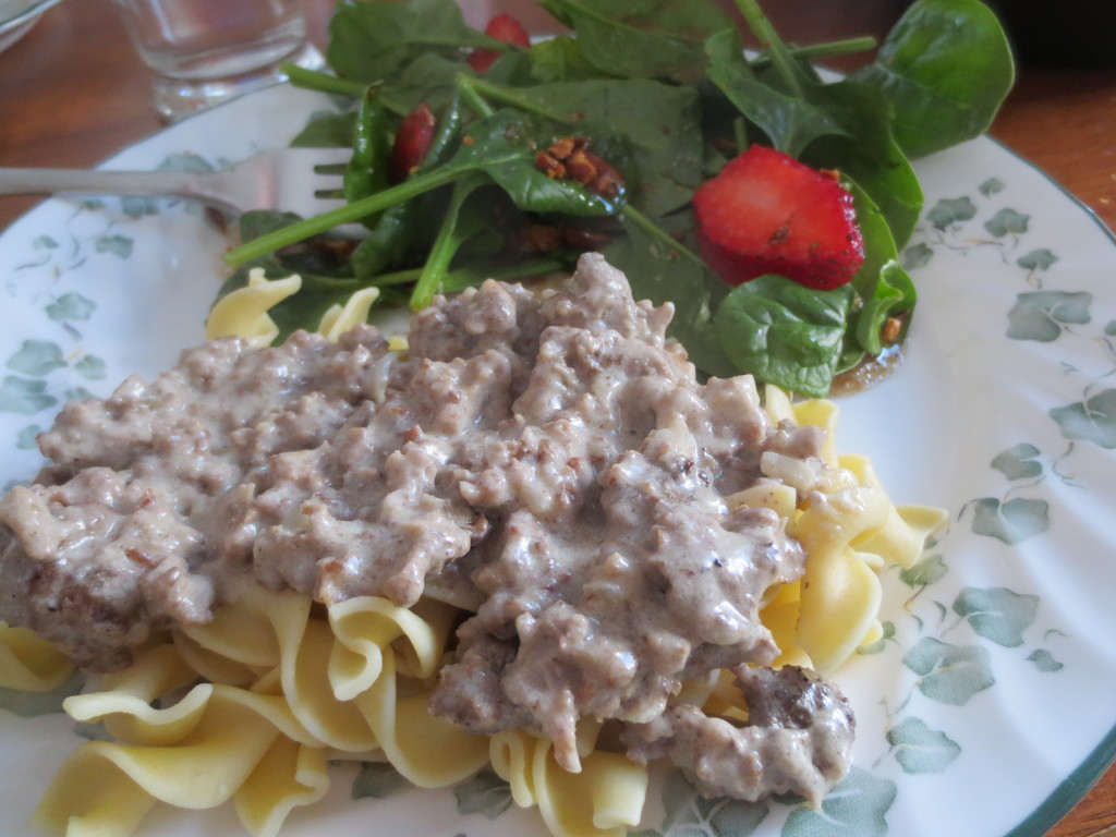 Beef Stroganoff with Strawberry Spinach salad Recipe