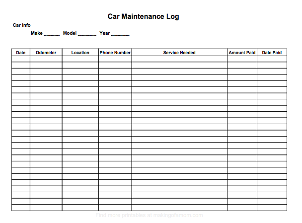 DIY Car Maintenance + Car Maintenance Log